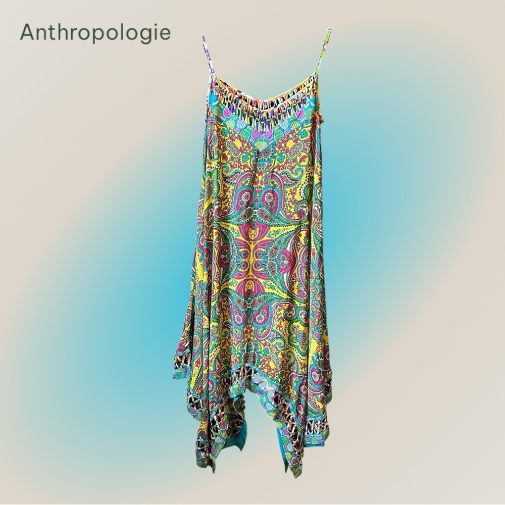 Anthropologie Kas New York 100% Silk Beaded Hem Handkerchief Dress Size S